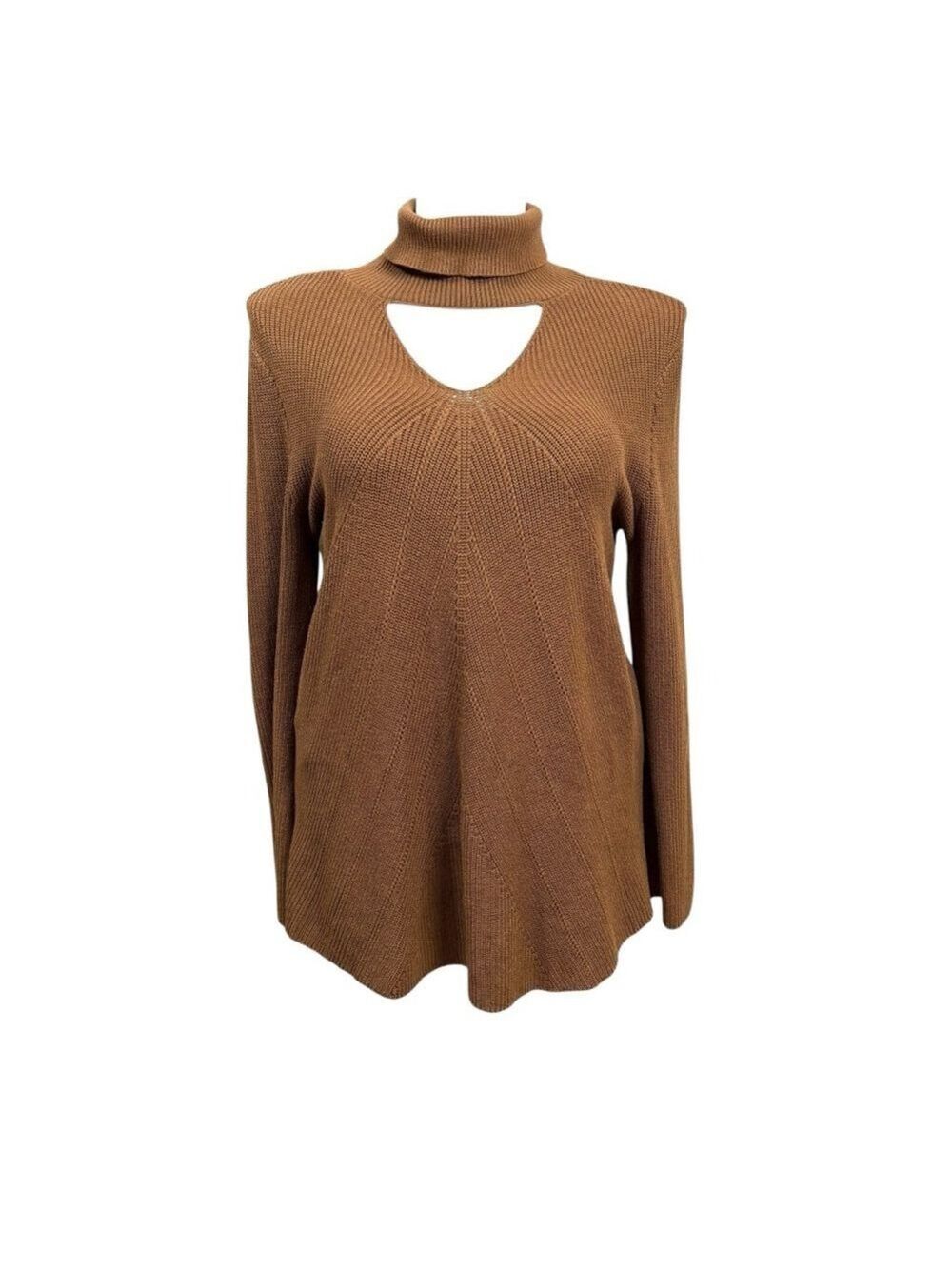 Chico's Brown Cutout Turtleneck Sweater Long Sleeve Cotton Blend Size XL